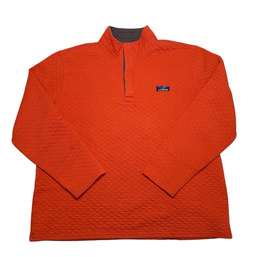 LL Bean Quilted Pullover Sweater Snap Buttons Mens XL Orange Outdoor